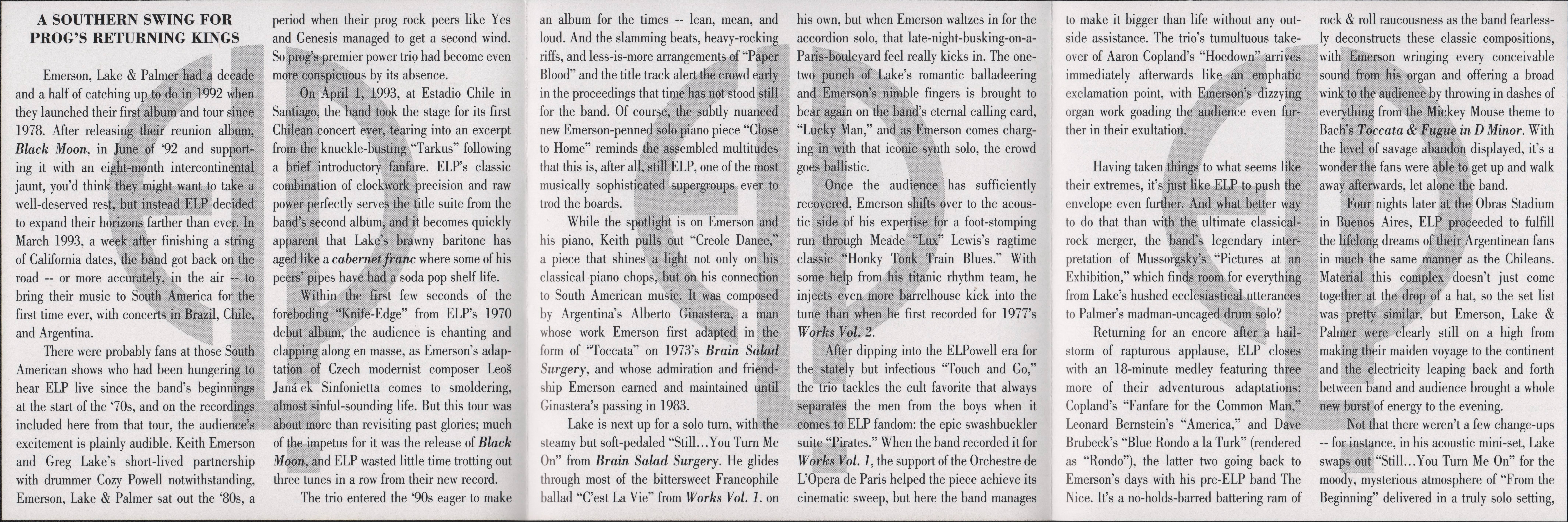 Emerson, Lake and Palmer Once Upon A Time In South America : Booklet 2